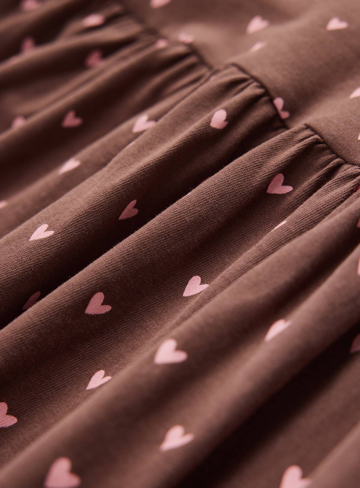 Brown Heart Print Drop Hem Jersey Dress 7-8 years - Image 2